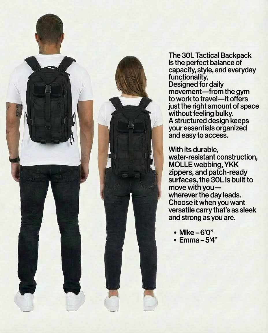 Gorilla Paks Small 30L Military Tactical Hydration Backpack (Black) - 2.5L Water Bladder - Assault 3 Day Pack Army Molle Bag Backpacks Rucksack - Hunting, Hiking, Gym.