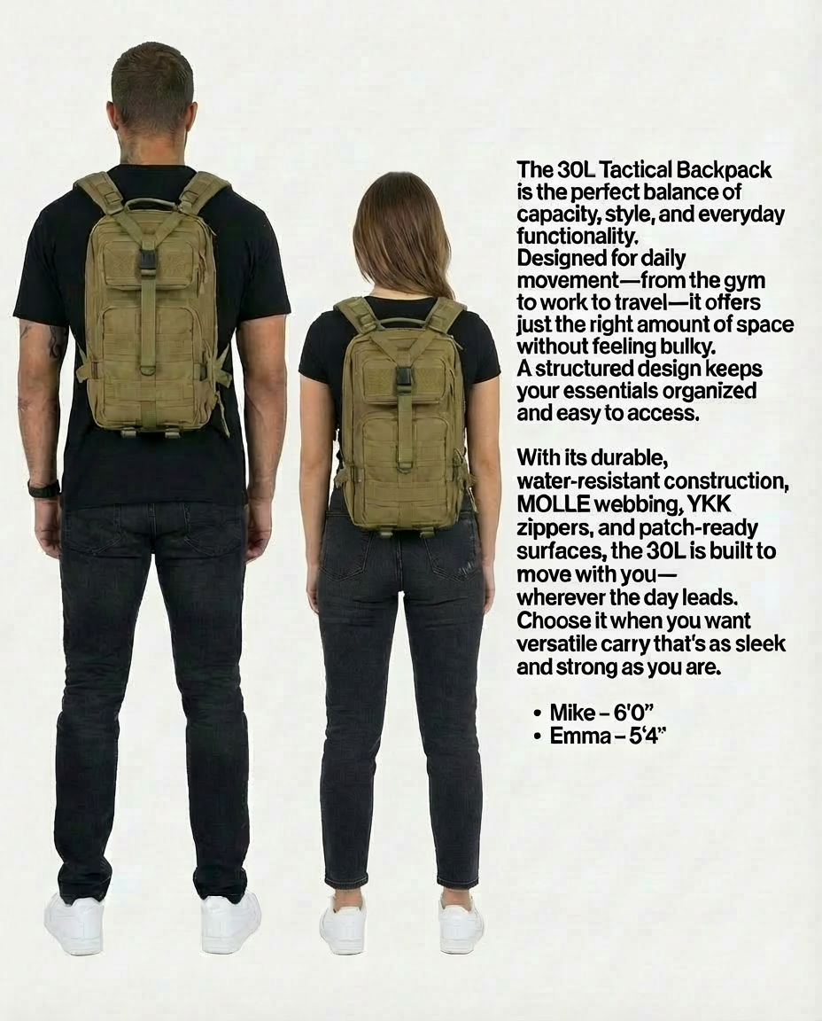 GORILLA PAKS 30L Small Tactical Backpack (Tan) Military MOLLE Assault Rucksack Bug Out Bag 3 Day Army Pack for Hiking Daypack, Hunting, Camping, Survival, EDC, Gym