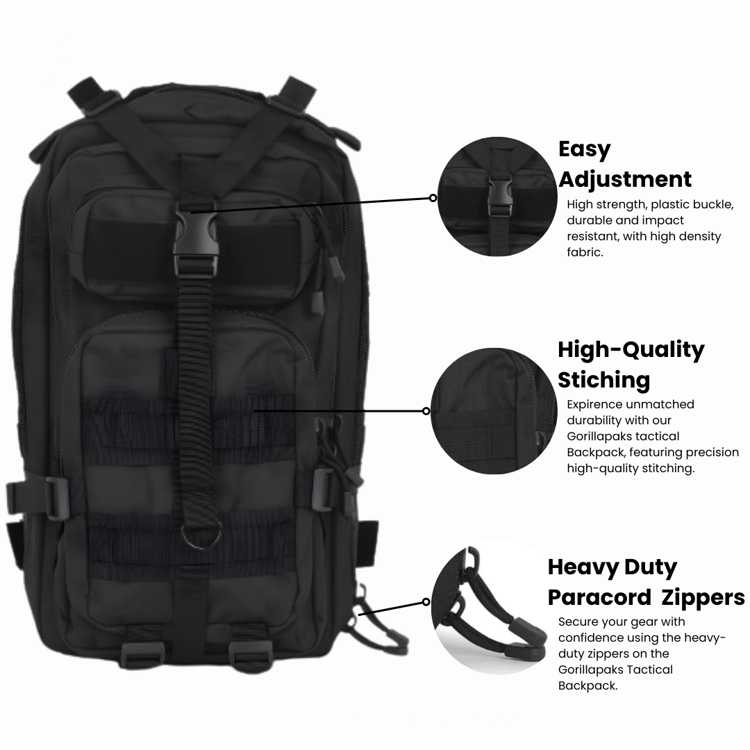 GORILLA PAKS 30L Small Tactical MOLLE Backpack Military Rucksack in Black GORILLA PAKS 30L Small Tactical MOLLE Backpack Military Rucksack in Black